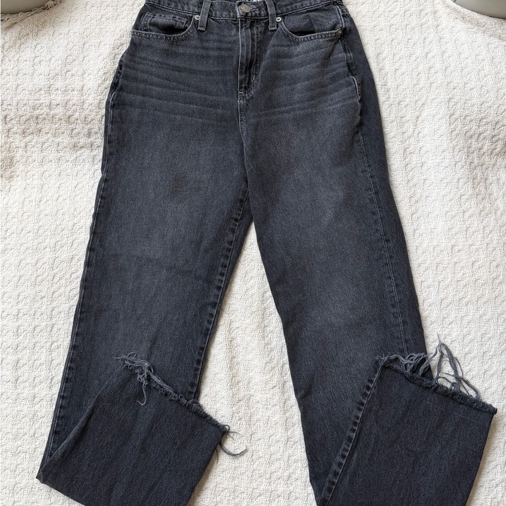 Fashion Nova Black Distressed Raw Hem Straight Leg Jeans